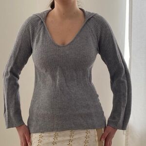 Gap Gray Cotton Knit Hooded Sweater